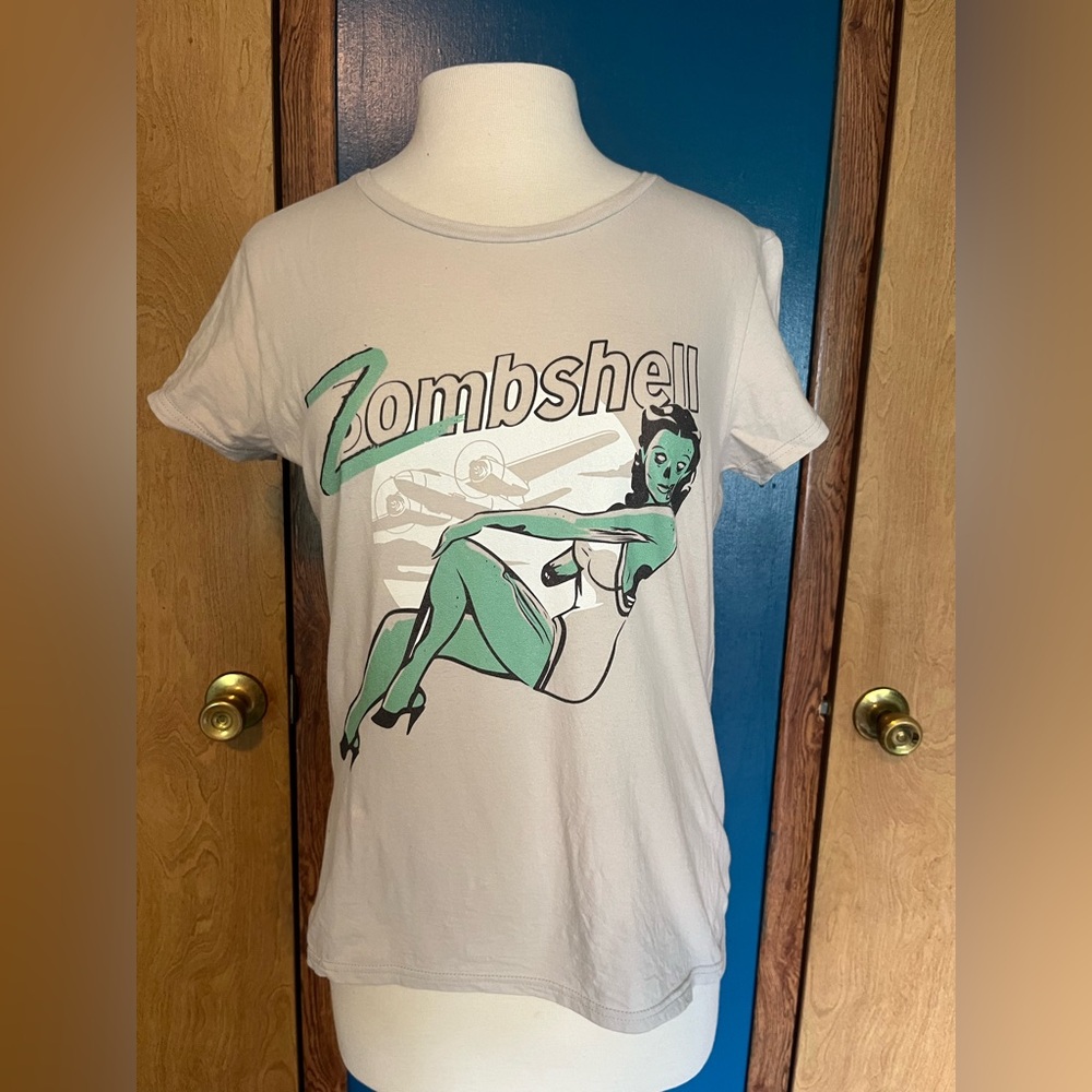 Pinup Zombie with Airplane background Tee